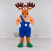 Custom Orange and Blue Moose in Overalls Mascot Costume Adult Full Body Suit for School Events Custom Orange and Blue Moose in Overalls Mascot Costume Adult Full Body Suit for School Events