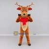 Custom Brown and Red Reindeer with a Bow Mascot Costume Adult Full Body Suit for Christmas Events Custom Brown and Red Reindeer with a Bow Mascot Costume Adult Full Body Suit for Christmas Events