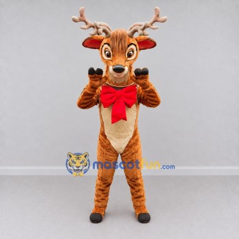 Custom Brown and Red Reindeer with a Bow Mascot Costume Adult Full Body Suit for Christmas Events Custom Brown and Red Reindeer with a Bow Mascot Costume Adult Full Body Suit for Christmas Events