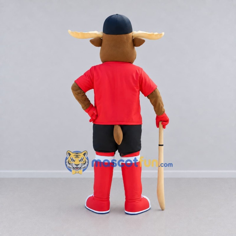 Custom Brown and Red Moose in Hockey Sportswear Mascot Costume Adult Full Body Suit for Sports Events Custom Brown and Red Moose in Hockey Sportswear Mascot Costume Adult Full Body Suit for Sports Events