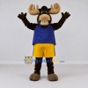 Custom Brown and Blue Moose in Sportswear Mascot Costume Adult Full Body Suit for Sports Events Custom Brown and Blue Moose in Sportswear Mascot Costume Adult Full Body Suit for Sports Events
