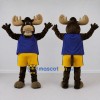 Custom Brown and Blue Moose in Sportswear Mascot Costume Adult Full Body Suit for Sports Events Custom Brown and Blue Moose in Sportswear Mascot Costume Adult Full Body Suit for Sports Events
