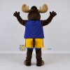 Custom Brown and Blue Moose in Sportswear Mascot Costume Adult Full Body Suit for Sports Events Custom Brown and Blue Moose in Sportswear Mascot Costume Adult Full Body Suit for Sports Events