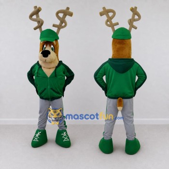 Custom Brown and Green Deer in a Tracksuit Mascot Costume Adult Full Body Suit for Sports Events
