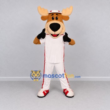 Custom Tan and White Moose in Baseball Sportswear Mascot Costume Adult Full Body Suit for Sports Events
