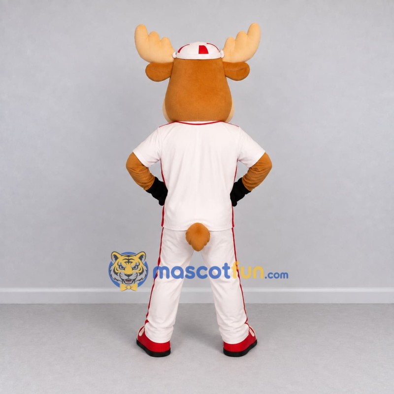Custom Tan and White Moose in Baseball Sportswear Mascot Costume Adult Full Body Suit for Sports Events