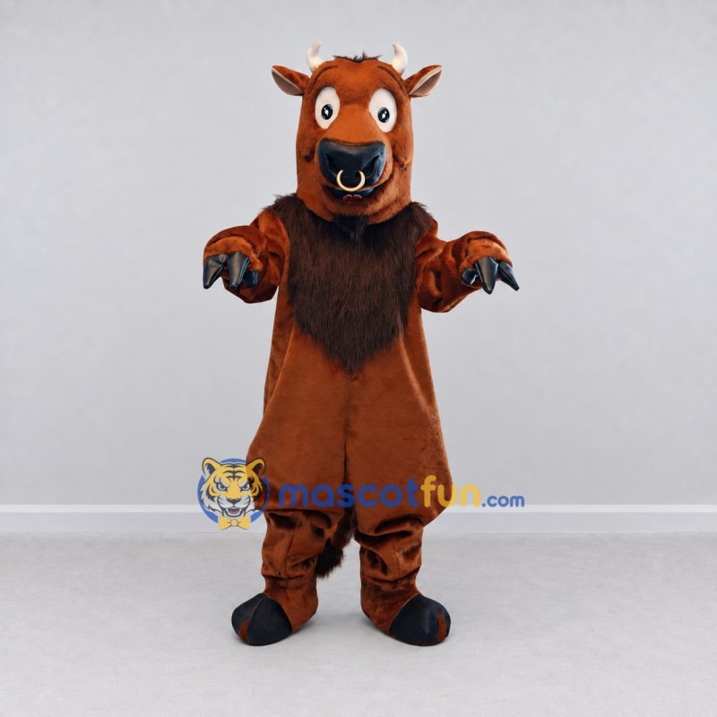 Custom Brown and Black Bull with a Nose Ring Mascot Costume Adult Full Body Suit for Sports Events Custom Brown and Black Bull with a Nose Ring Mascot Costume Adult Full Body Suit for Sports Events