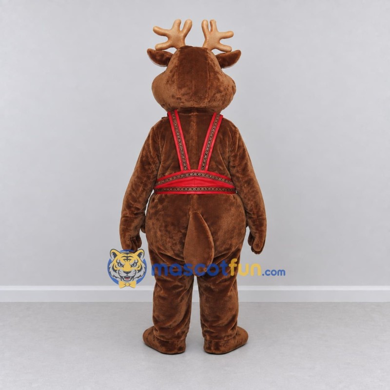 Custom Brown and Cream Reindeer with a Red Harness Mascot Costume Adult Full Body Suit for Christmas Events Custom Brown and Cream Reindeer with a Red Harness Mascot Costume Adult Full Body Suit for Christmas Events