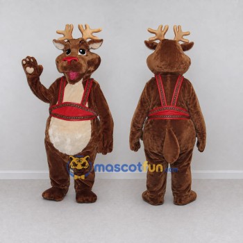 Custom Brown and Cream Reindeer with a Red Harness Mascot Costume Adult Full Body Suit for Christmas Events