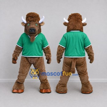 Custom Brown and Green Bison Character in a Shirt Mascot Costume Adult Full Body Suit for Sports Events