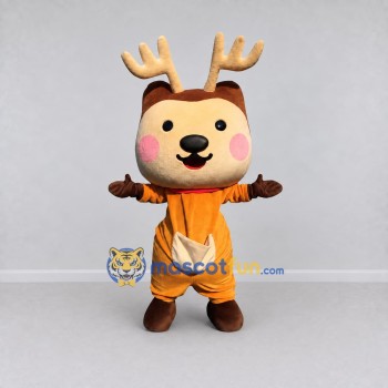 Custom Brown and Orange Deer Character Mascot Costume Adult Full Body Suit for School Events