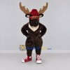 Custom Dark Brown and Red Moose with Glasses and a Cap Mascot Costume Adult Full Body Suit for School Events