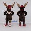 Custom Dark Brown and Red Moose with Glasses and a Cap Mascot Costume Adult Full Body Suit for School Events