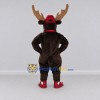 Custom Dark Brown and Red Moose with Glasses and a Cap Mascot Costume Adult Full Body Suit for School Events