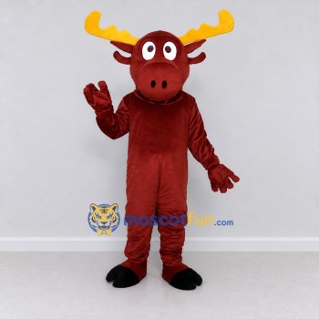 Custom Burgundy and Yellow Moose Character Mascot Costume Adult Full Body Suit for School Events