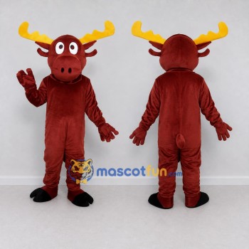 Custom Burgundy and Yellow Moose Character Mascot Costume Adult Full Body Suit for School Events