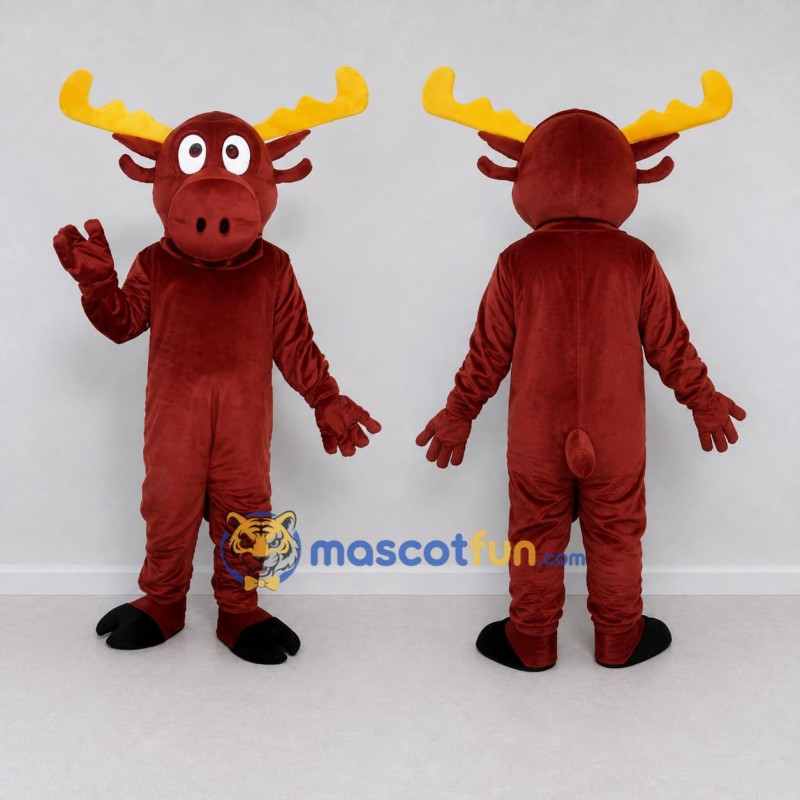 Custom Burgundy and Yellow Moose Character Mascot Costume Adult Full Body Suit for School Events Custom Burgundy and Yellow Moose Character Mascot Costume Adult Full Body Suit for School Events
