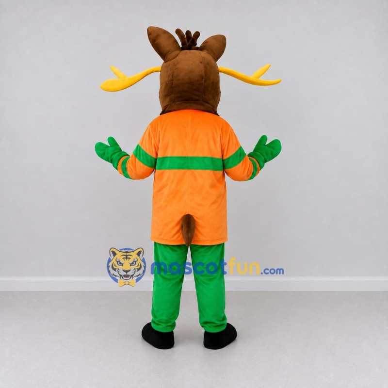 Custom Brown and Orange Moose in a Colorful Outfit Mascot Costume Adult Full Body Suit for School Events Custom Brown and Orange Moose in a Colorful Outfit Mascot Costume Adult Full Body Suit for School Events