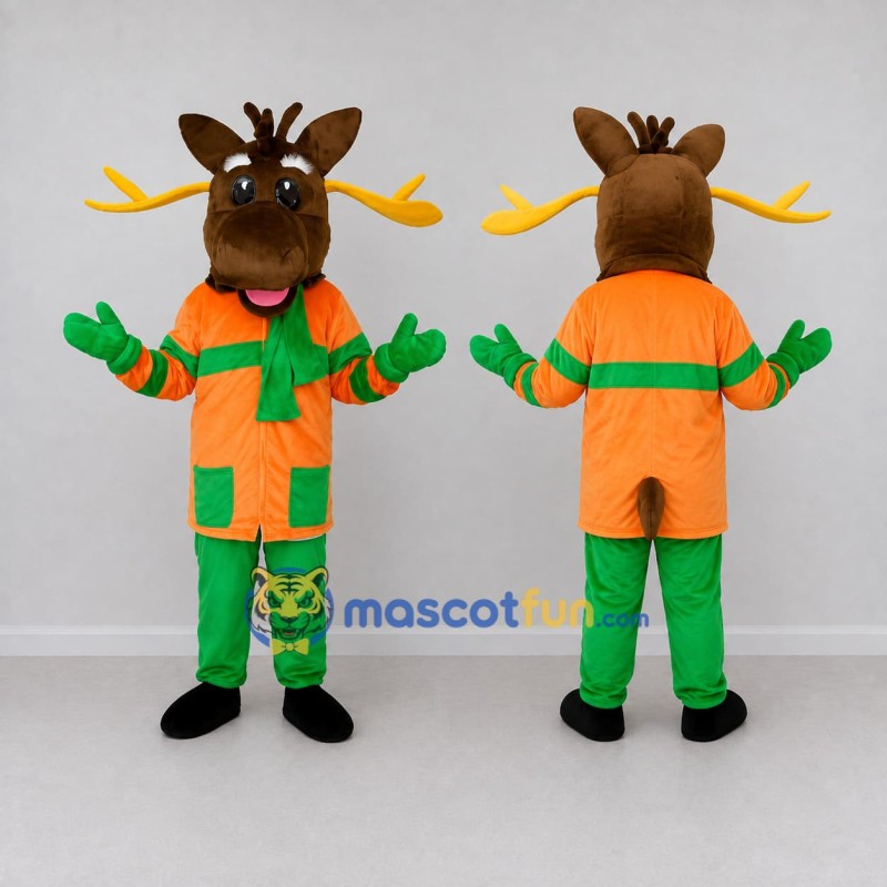 Custom Brown and Orange Moose in a Colorful Outfit Mascot Costume Adult Full Body Suit for School Events Custom Brown and Orange Moose in a Colorful Outfit Mascot Costume Adult Full Body Suit for School Events