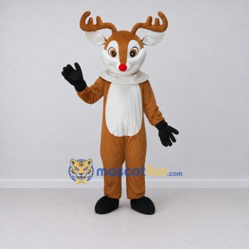 Custom Tan and White Red-Nosed Reindeer Mascot Costume Adult Full Body Suit for Christmas Events