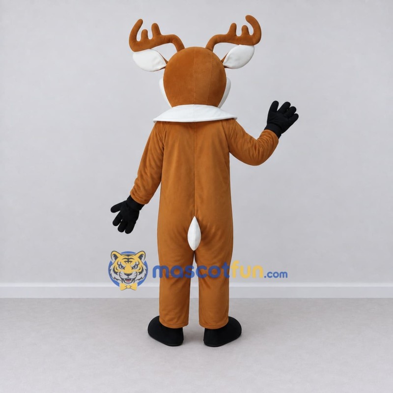 Custom Tan and White Red-Nosed Reindeer Mascot Costume Adult Full Body Suit for Christmas Events Custom Tan and White Red-Nosed Reindeer Mascot Costume Adult Full Body Suit for Christmas Events
