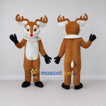 Custom Tan and White Red-Nosed Reindeer Mascot Costume Adult Full Body Suit for Christmas Events