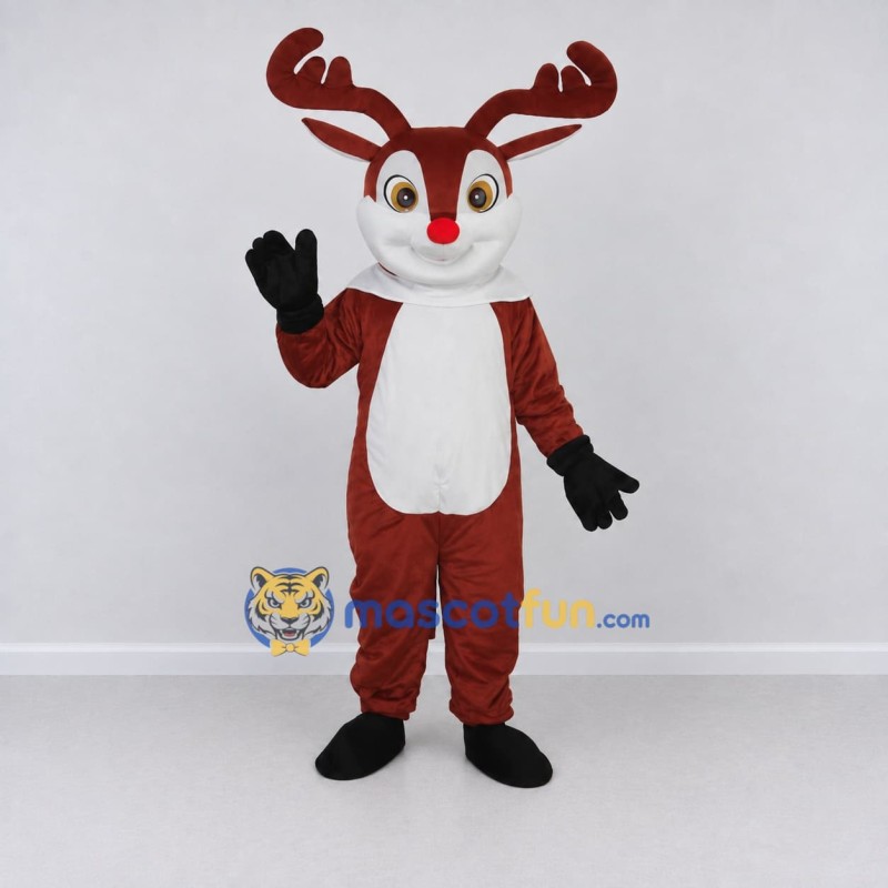 Custom Burgundy and White Red-Nosed Reindeer Mascot Costume Adult Full Body Suit for Christmas Events