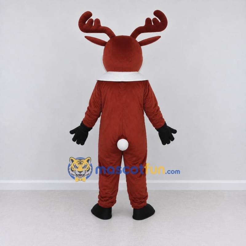 Custom Burgundy and White Red-Nosed Reindeer Mascot Costume Adult Full Body Suit for Christmas Events