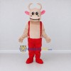 Custom Cream and Red Bull Character in Suspenders Mascot Costume Adult Full Body Suit for Farm Events Custom Cream and Red Bull Character in Suspenders Mascot Costume Adult Full Body Suit for Farm Events