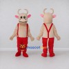 Custom Cream and Red Bull Character in Suspenders Mascot Costume Adult Full Body Suit for Farm Events Custom Cream and Red Bull Character in Suspenders Mascot Costume Adult Full Body Suit for Farm Events