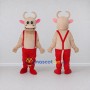 Custom Cream and Red Bull Character in Suspenders Mascot Costume Adult Full Body Suit for Farm Events