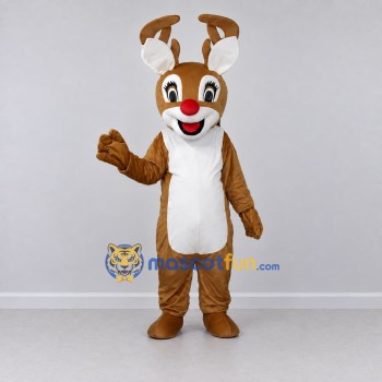 Custom Brown and White Red-Nosed Reindeer Mascot Costume Adult Full Body Suit for Christmas Events