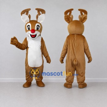 Custom Brown and White Red-Nosed Reindeer Mascot Costume Adult Full Body Suit for Christmas Events