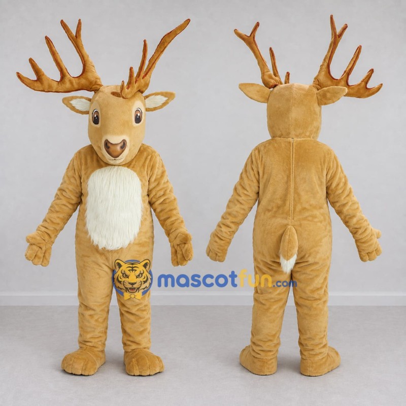 Custom Tan and Cream Deer Mascot Costume Adult Full Body Suit for Wildlife Events Custom Tan and Cream Deer Mascot Costume Adult Full Body Suit for Wildlife Events