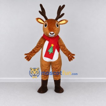 Custom Tan and Red Reindeer with a Scarf Mascot Costume Adult Full Body Suit for Christmas Events