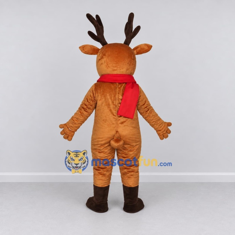 Custom Tan and Red Reindeer with a Scarf Mascot Costume Adult Full Body Suit for Christmas Events