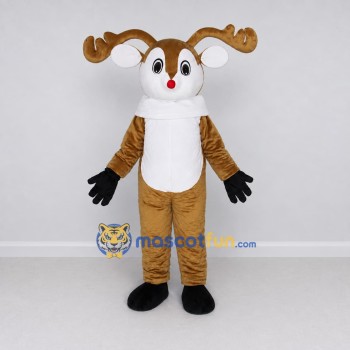 Custom Tan and White Red-Nosed Reindeer Character Mascot Costume Adult Full Body Suit for Christmas Events