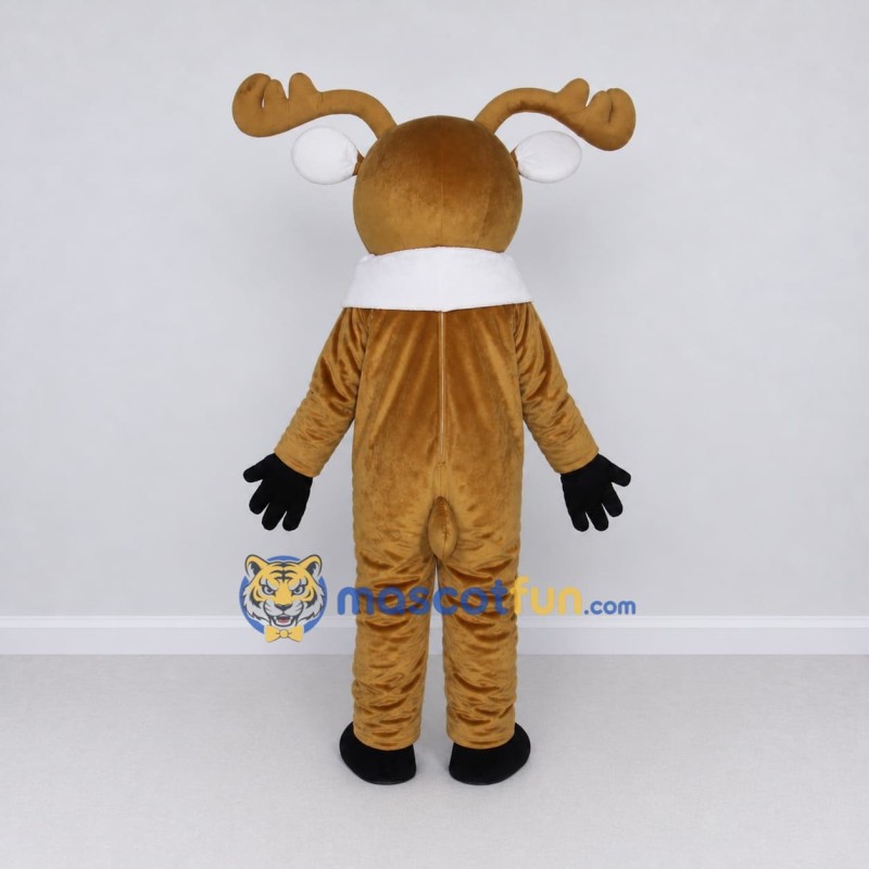 Custom Tan and White Red-Nosed Reindeer Character Mascot Costume Adult Full Body Suit for Christmas Events