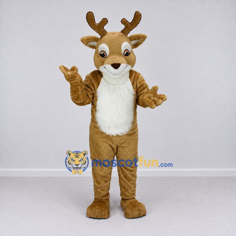Custom Tan and White Deer Character Mascot Costume Adult Full Body Suit for School Events Custom Tan and White Deer Character Mascot Costume Adult Full Body Suit for School Events
