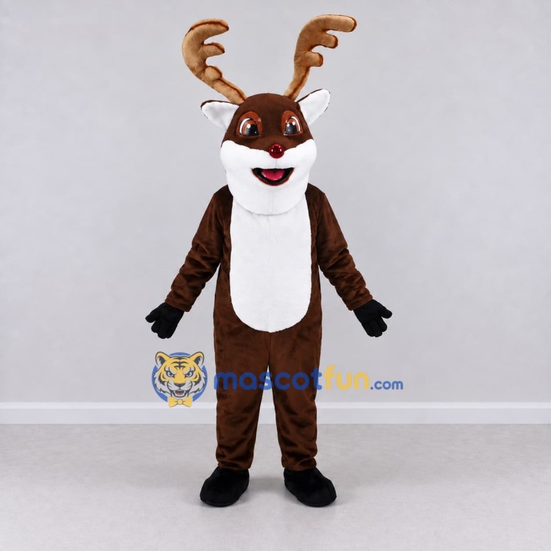 Custom Brown and White Reindeer Character Mascot Costume Adult Full Body Suit for Christmas Events Custom Brown and White Reindeer Character Mascot Costume Adult Full Body Suit for Christmas Events