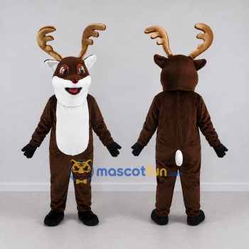 Custom Brown and White Reindeer Character Mascot Costume Adult Full Body Suit for Christmas Events