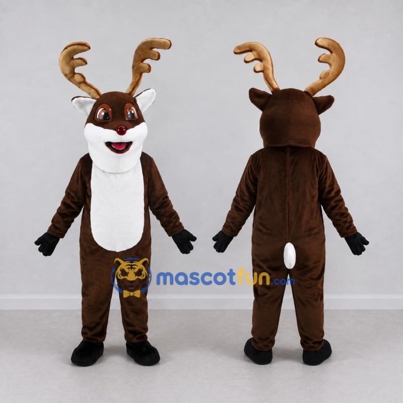 Custom Brown and White Reindeer Character Mascot Costume Adult Full Body Suit for Christmas Events Custom Brown and White Reindeer Character Mascot Costume Adult Full Body Suit for Christmas Events