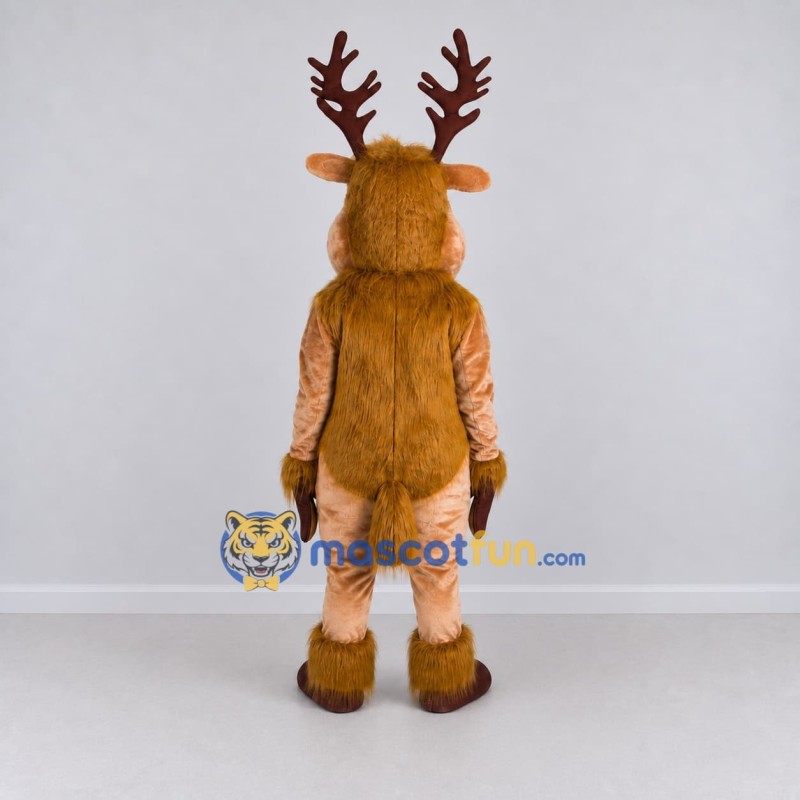 Custom Tan and Cream Red-Nosed Reindeer Mascot Costume Adult Full Body Suit for Christmas Events