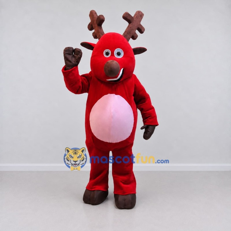 Custom Red and Pink Reindeer Character Mascot Costume Adult Full Body Suit for Christmas Events Custom Red and Pink Reindeer Character Mascot Costume Adult Full Body Suit for Christmas Events