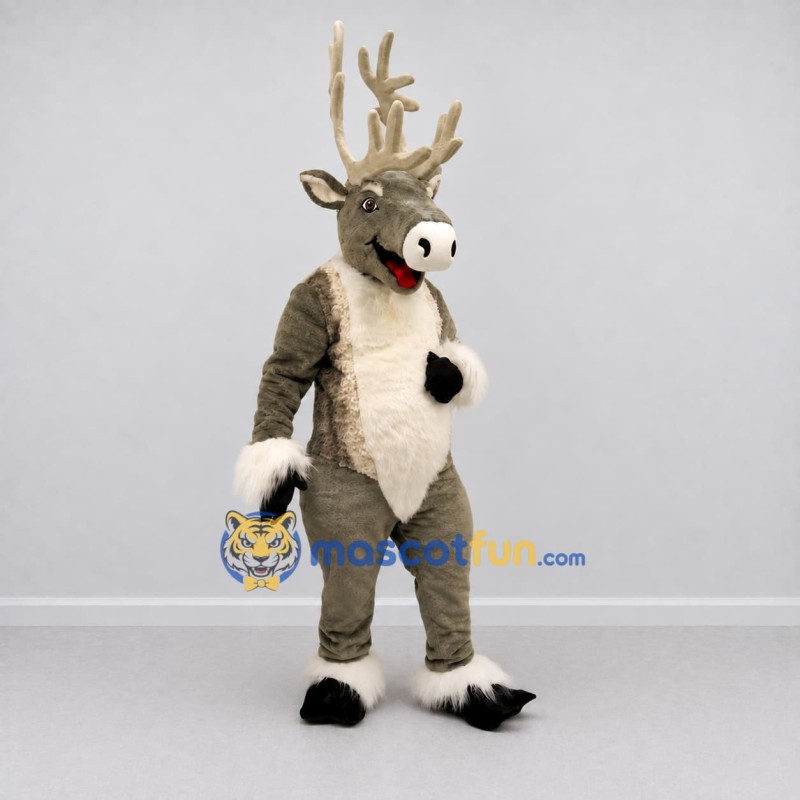 Custom Gray and Cream Reindeer Character Mascot Costume Adult Full Body Suit for Christmas Events Custom Gray and Cream Reindeer Character Mascot Costume Adult Full Body Suit for Christmas Events