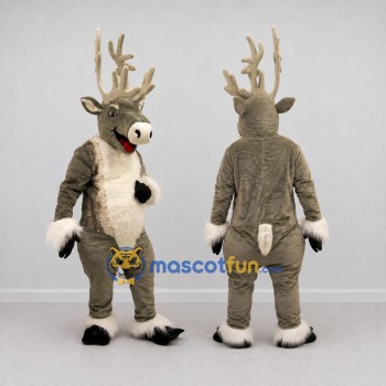 Custom Gray and Cream Reindeer Character Mascot Costume Adult Full Body Suit for Christmas Events