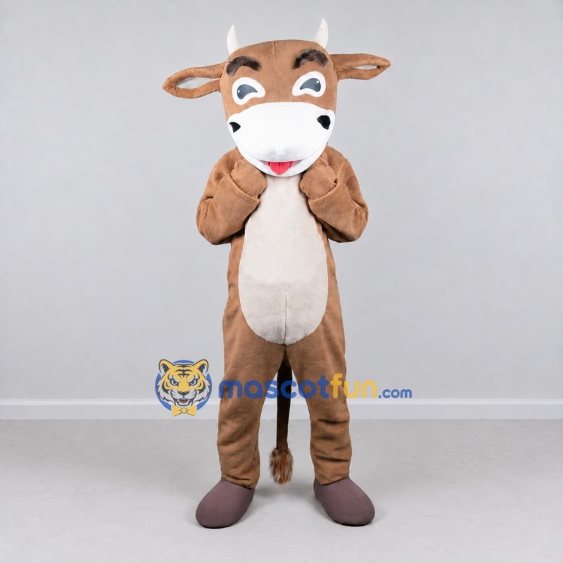 Custom Tan and White Cow Character Mascot Costume Adult Full Body Suit for Farm Events Custom Tan and White Cow Character Mascot Costume Adult Full Body Suit for Farm Events