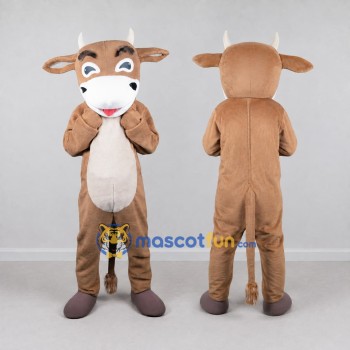 Custom Tan and White Cow Character Mascot Costume Adult Full Body Suit for Farm Events