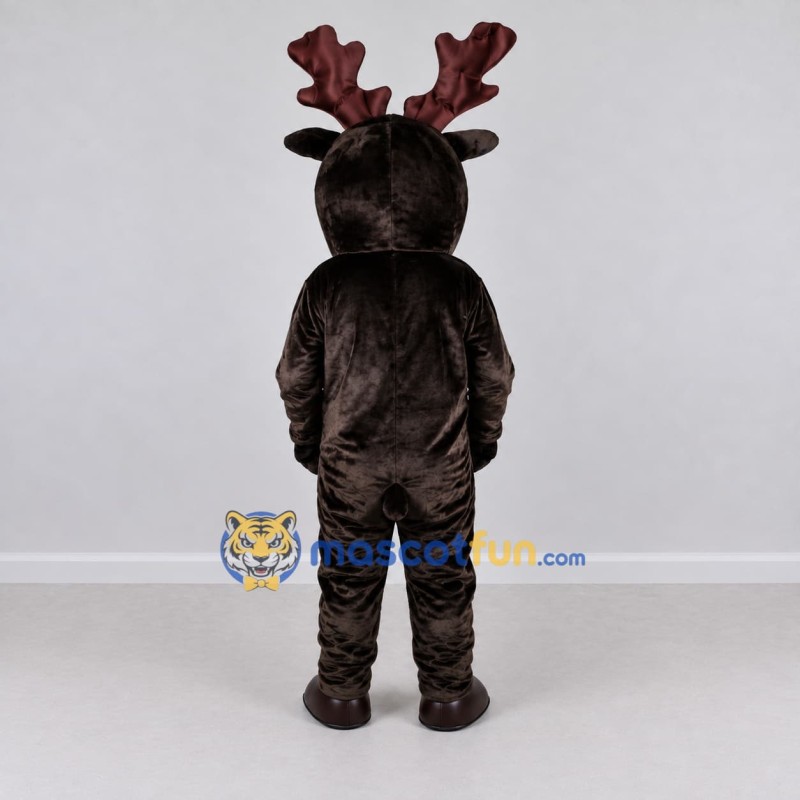 Custom Dark Brown Red-Nosed Reindeer Character Mascot Costume Adult Full Body Suit for Christmas Events