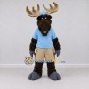 Custom Dark Brown and Light Blue Moose in a Cap and Shorts Mascot Costume Adult Full Body Suit for School Events